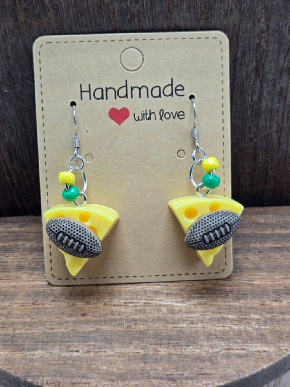 NWT Green Bay Packers Earrings Pierced Cheese Heads Go Pack Go Dangle Drop OOAK